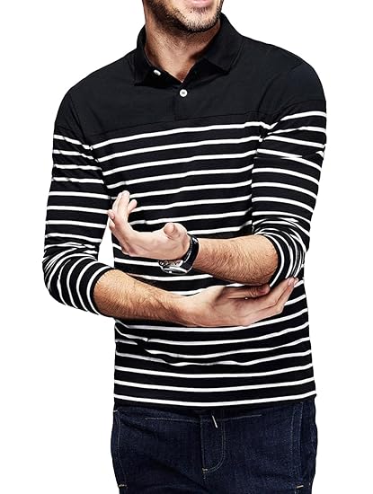 white and black striped polo shirt