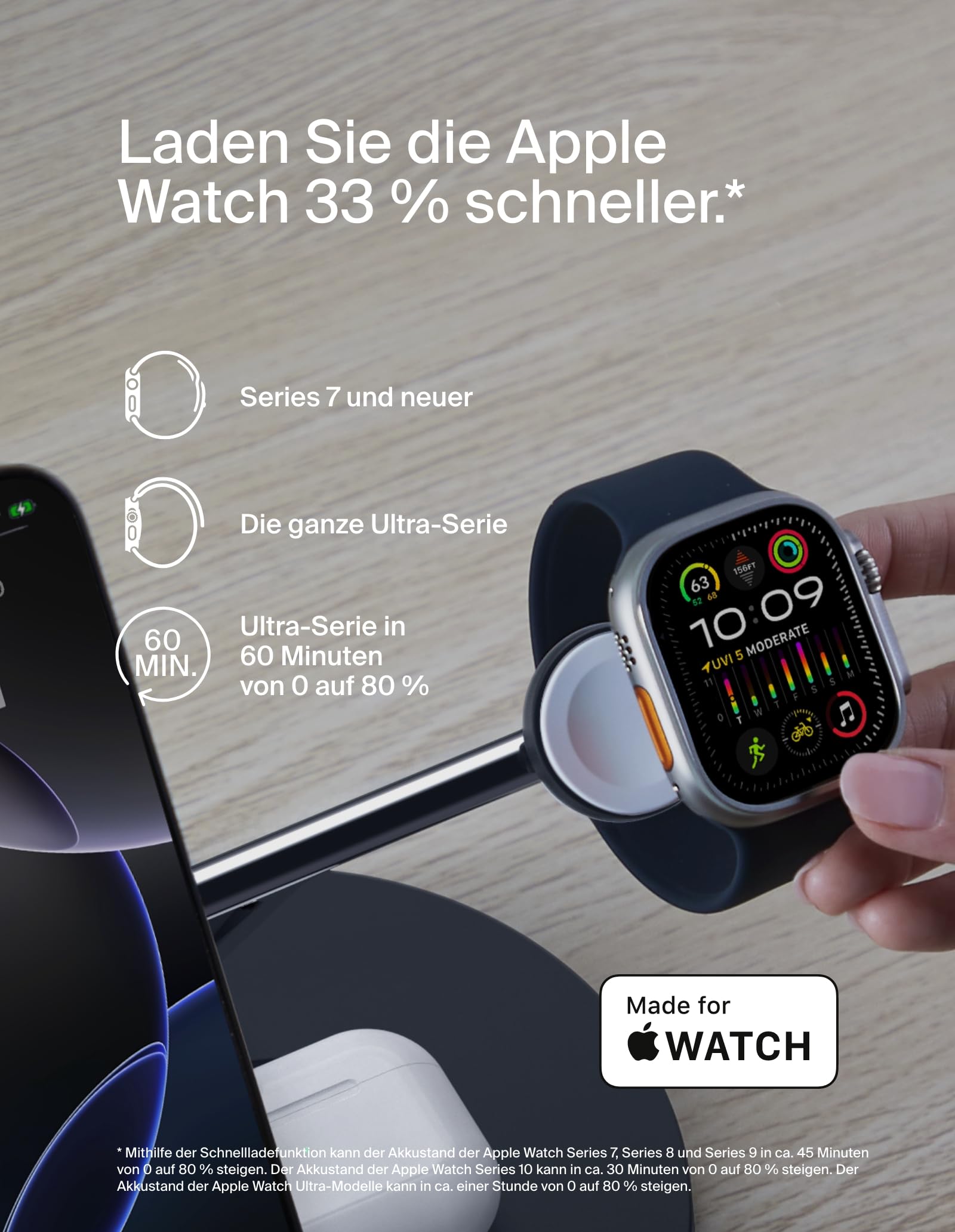 Belkin BoostCharge Pro 3-in-1 Qi2 Kabelloses Ladegerät, MagSafe-Kompatibles Ladegerät, Induktive Ladestation für die Apple iPhone 17, Air, 16, Pixelsnap, Apple Watch, AirPods, inkl. Netzteil – Schwarz 4