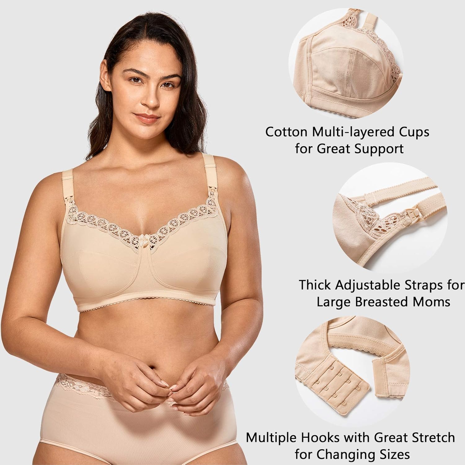 Gratlin Women's Lace Plus Size Cotton Wireless Maternity Nursing Bra for Breastfeeding at  Women’s Clothing store