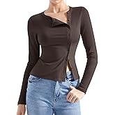 SUUKSESS Women Button Down Ribbed Tops Long Sleeve Going Out Fitted Modal Shirt