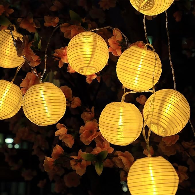 SunJas Solar Lichterkette, 20 LEDs 4,8 Meter/30 LEDs 6 Meter Lampions, Laterne Solarleuchten?Garten Innen- und Außenbereich w