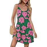 Wenrine Womens Summer Dresses Casual Floral V Neck Sleeveless Loose Boho Beach Tank Dress Sundress with Pockets