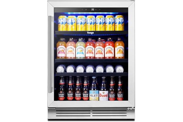 Yeego Beverage Refrigerator & Drink Fridge - 24 inch 180 Cans Beer Cooler Glass Door, 34-54â„‰ Under Counter Refrigerator Built-in for Drink Soda Wine for Bar Office Bedroom