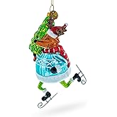 Fox Ice Skating Blown Glass Christmas Ornament