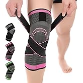 Kiavox Knee Compression Sleeve with Strap, 1 Pack High Stretch Knee Brace for Women Men, Knee Support for Knee Pain Relief Arthritis Meniscus Tear Sports Workout Running(L Pink)