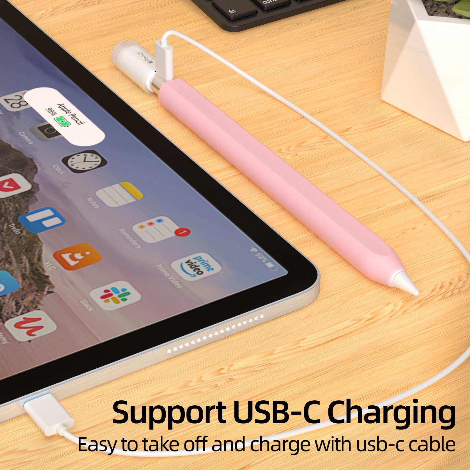 Pencil Case for Apple Pencil (USB-C), Silicone Protective Cover Sleeve, Supports Magnetic Attachment (Pink)