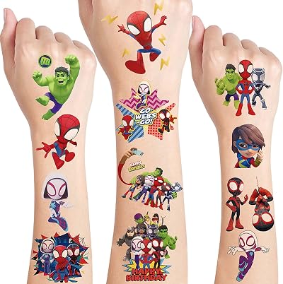 Yangsiw 8 Sheets Spider Friends Temporary Tattoos Party Supplies Favors