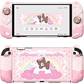 playvital Good Night Bear Dockable Case for Nintendo Switch 2 with Stand | Split Design Silicone Joycon Grips, PC Console Hard Shell, 2 Joystick Caps | Cute Protective Cover Bundle – Pink