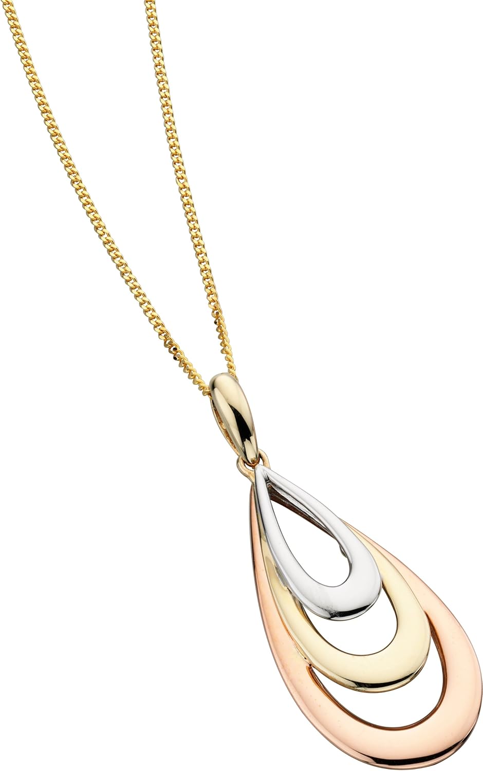 Elements Gold Ladies 9ct Yellow, White and Rose Gold Layered Teardrop