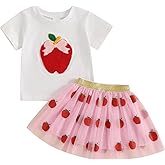 Kayotuas Toddler Girl Summer Clothes Back to School Outfit Bow Shirt Tulle Skirts Set Cute First Preschool Kindergarten Dress