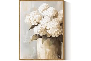 ARPEOTCY Vintage Framed Canvas Wall Art, Retro White Hydrangeas Wall Decor, Farmhouse Floral Painting Canvas Wall Art for Liv