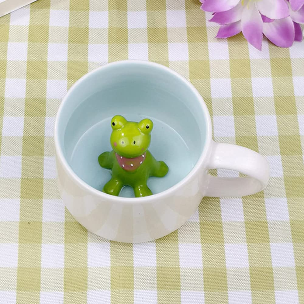 LOZACHE 3D Animal Cute Frog Coffee Mug, 12oz Funny Cartoon Handmade Figurine Milk Tea Cup, Frog Gifts for Friends Kids Girls Wife Grandma Auntie Birthday Present