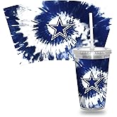 Rico Industries NFL Football Metallic Tie Dye NFL Football Team 16oz Metallic Clear Tumbler W/Straw