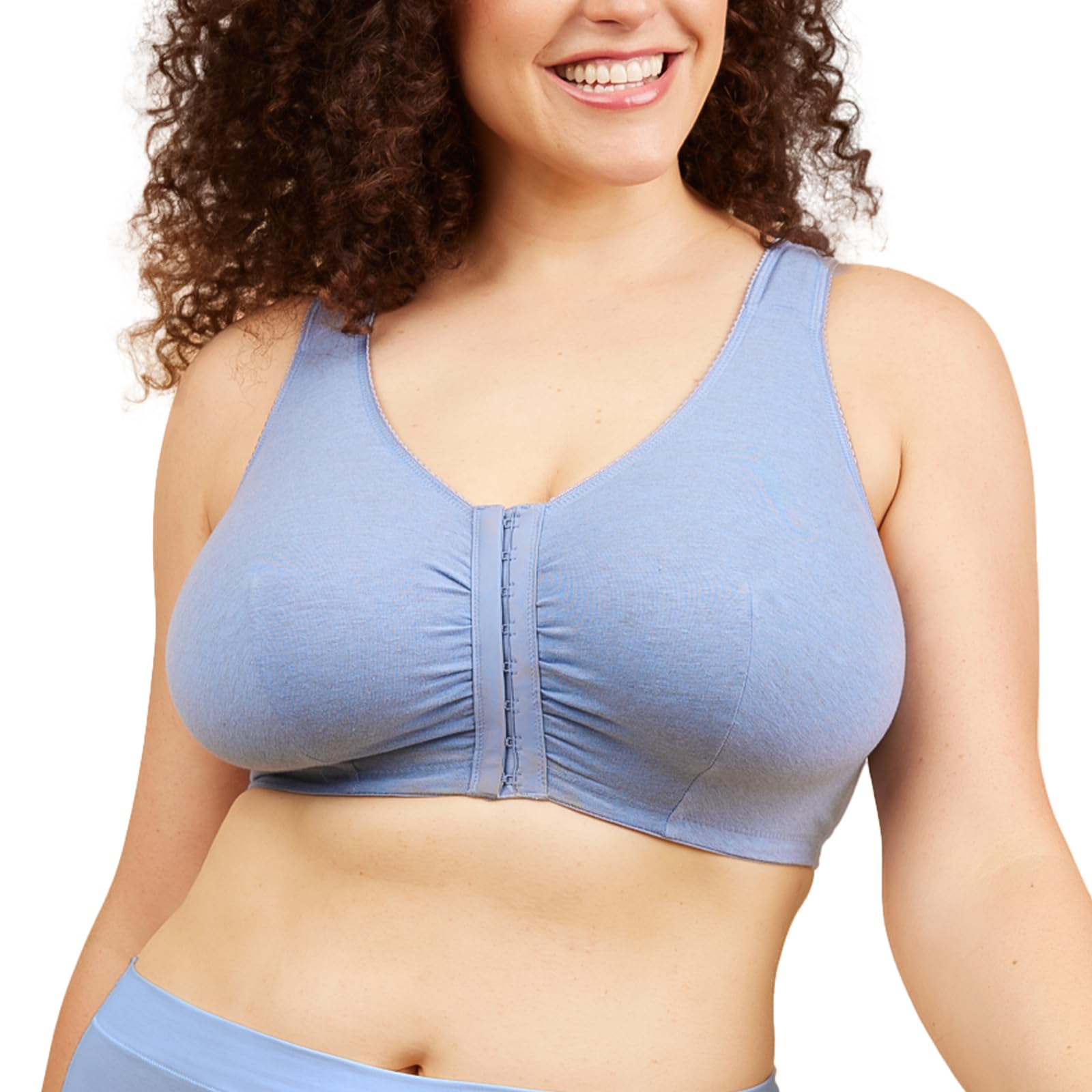 Photo 1 of Leading Lady Women's Plus-Size Cotton Sleep Most Comfortable Bra, Heather Blue, 48C/DD/D