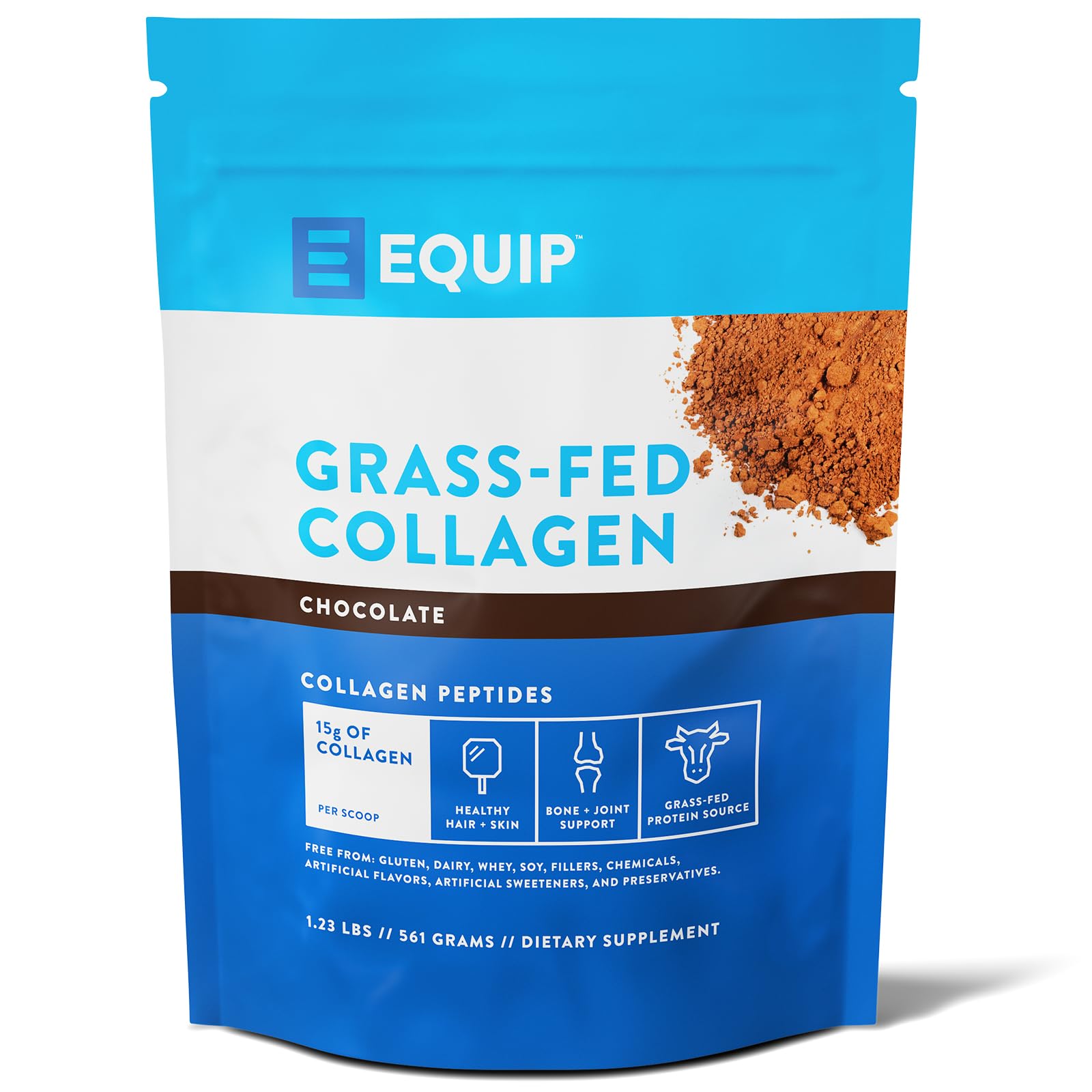 Equip Foods Grass Fed Collagen Powder | Hydrolyzed Bovine Collagen Peptides with Amino Acids | Prime Beef Collagen for Healthy Joints, Skin & Nails | Non-GMO, Paleo Friendly | 30 Servings, Chocolate