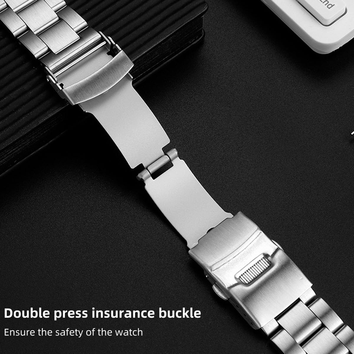 Danxancy Stainless Steel Watch Band Curved Ends Tapered 18mm 19mm 20mm 21mm 22mm 24mmFlexible Metal Watch Strap Smartwatch Bracelet Deployment Double FlipLock Buckle Silver Black Gold