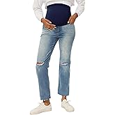 Peauty Maternity Ripped Jeans Frayed Hem Update Straight Leg Jeans Comfortable Stretch Over The Belly Support Pregnancy-Pants
