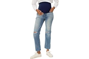 Peauty Maternity Ripped Jeans Frayed Hem Update Straight Leg Jeans Comfortable Stretch Over The Belly Support Pregnancy-Pants