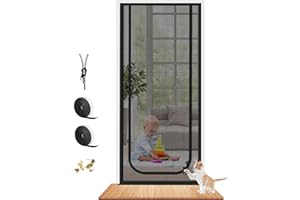 Dixutzi Pet Screen Door Thickened Cat Resistant Mesh Screen Door for Living Room, Bedroom, Kitchen, Patio, Dog Cat Scratch Proof Screen with Zipper Closure (Fits Door Size up to 35''x 80'', Black)