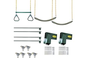 Eastern Jungle Gym DIY Swing Set Hardware Kit with Easy 1-2-3 A-Frame Brackets, Swing Seats, Ring Trapeze Bar and All Assembly Hardware and Instructions - Wood Not Included