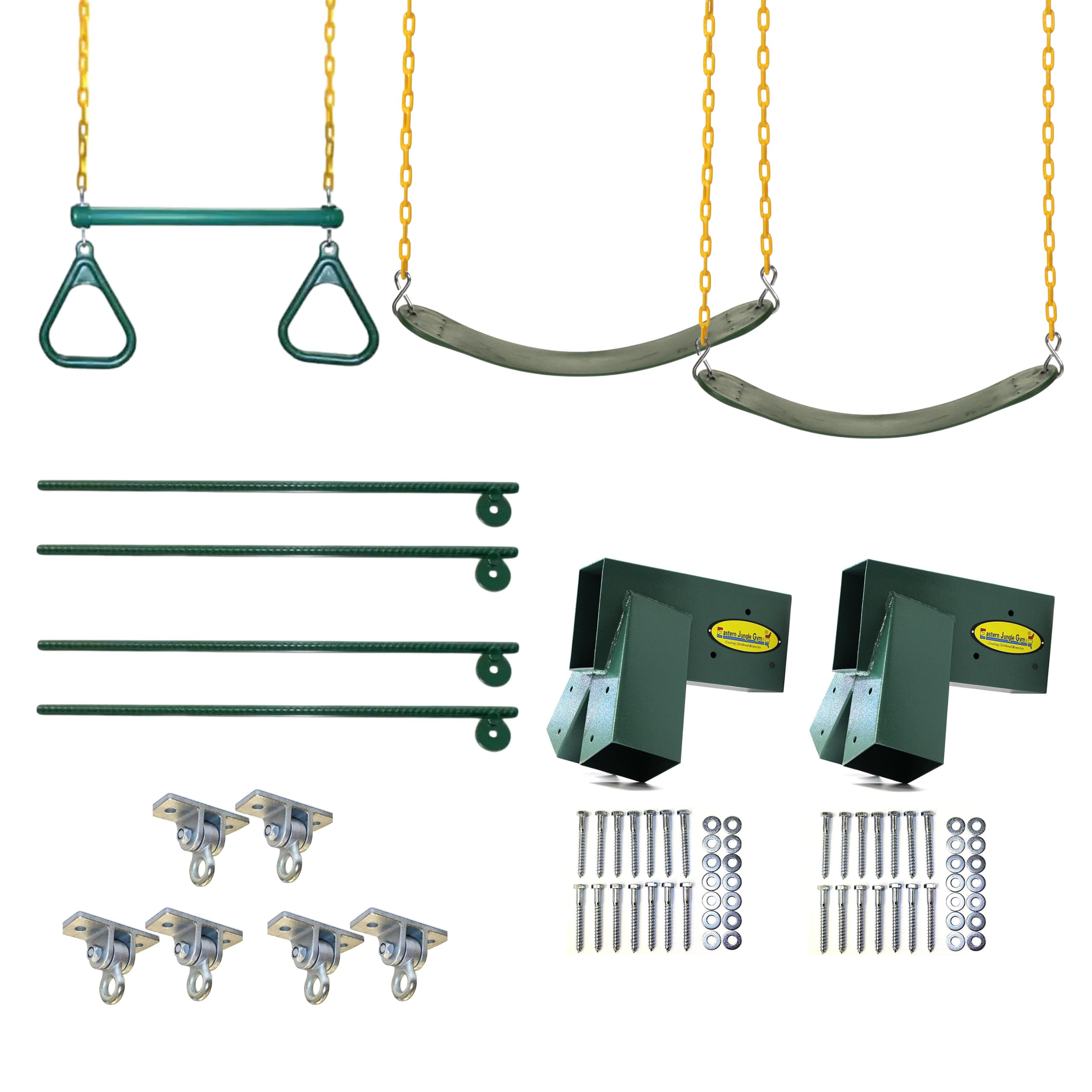 Photo 1 of Eastern Jungle Gym DIY Swing Set Hardware Kit with Easy 1-2-3 A-Frame Brackets, Swing Seats, Ring Trapeze Bar and All Assembly Hardware and Instructions - Wood Not Included