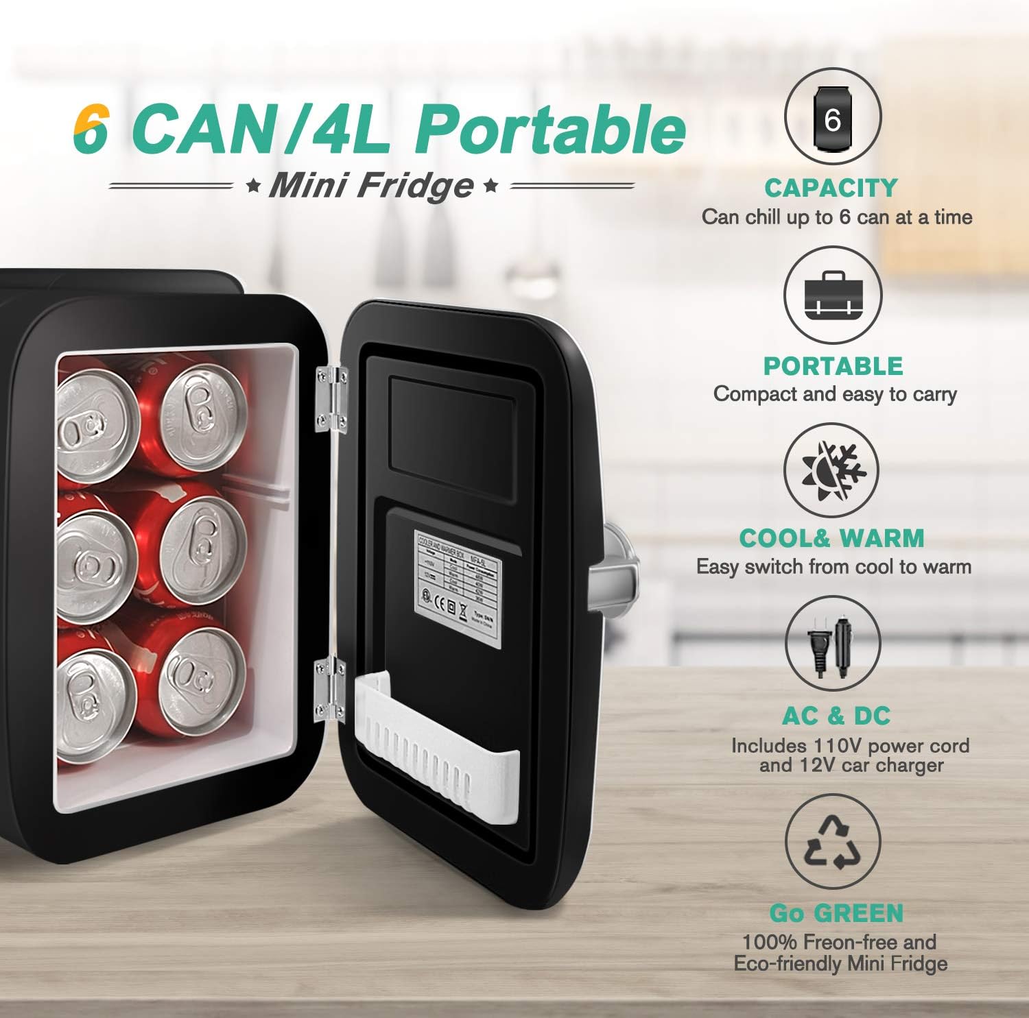 CROWNFUL Mini Fridge, 4 Liter/6 Can Portable Cooler and Warmer Personal Refrigerator for Skin Care, Cosmetics, Beverage, Food,Great for Bedroom, Office, Car, Dorm, ETL Listed (Black): Automotive