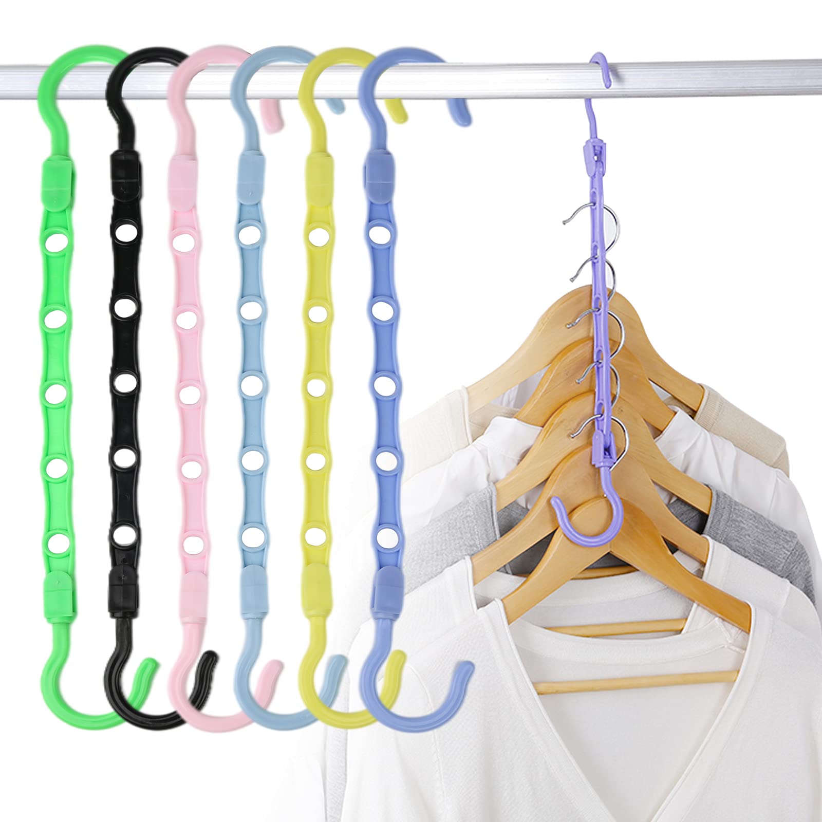Magical Hangers, 6Pcs Closet Space Saving Hanger, Magic Hangers Organiser Wardrobe, Multifunctional Clothes Hangers, Rotate Anti-skid Folding Hanger for Dormitory, Bedroom, Bathroom