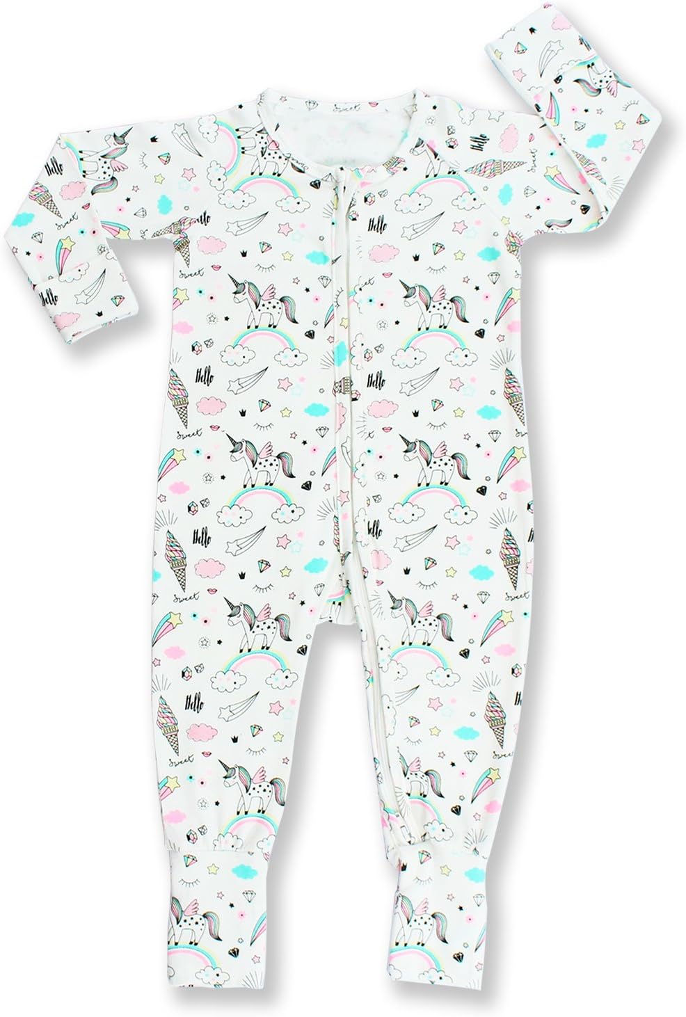 Pajammie Zipsuits Unisex Baby Bamboo and Organic Cotton Sleeper Footie Romper with 2-Way Zip (6-12 Months, Unicorns)
