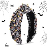 Halloween Headbands for Women, Halloween Cosplay Outfits Hair Accessories | Embellished Spider Web Black Pearl Rhinestone Wide Jeweled Knotted Headband, Halloween Costume Decoration Party Favor Gift