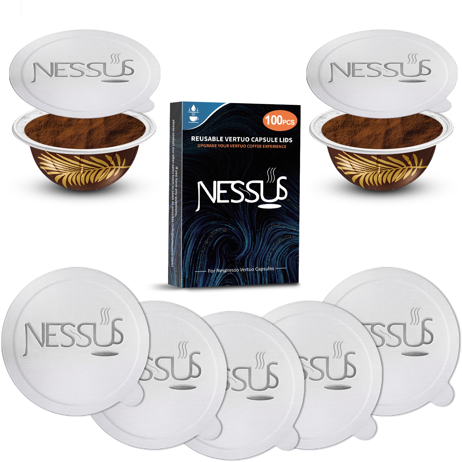 Photo 1 of Nessus 100 PCS Original Aluminum Foil Lids from Vertuo Reusable Pods Kit, [ALSeal EZ FIT] for Nespresso Refillable Pods, Compatible with Nespresso Vertuoline Machine(Foil Seals Only)