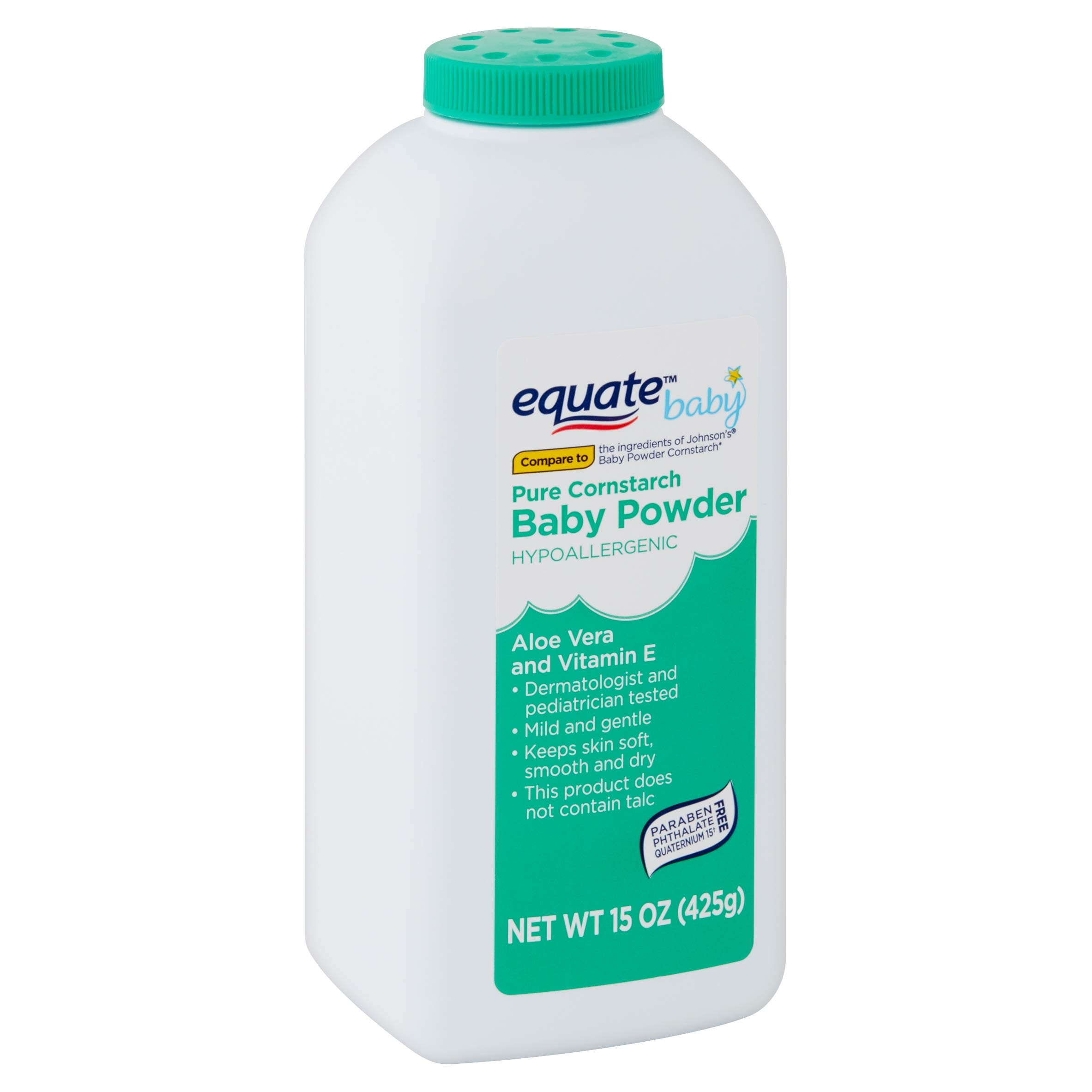 Equate Pure Cornstarch Baby Powder Aloe Vera and Vitamin E (15 oz 2 Pack)