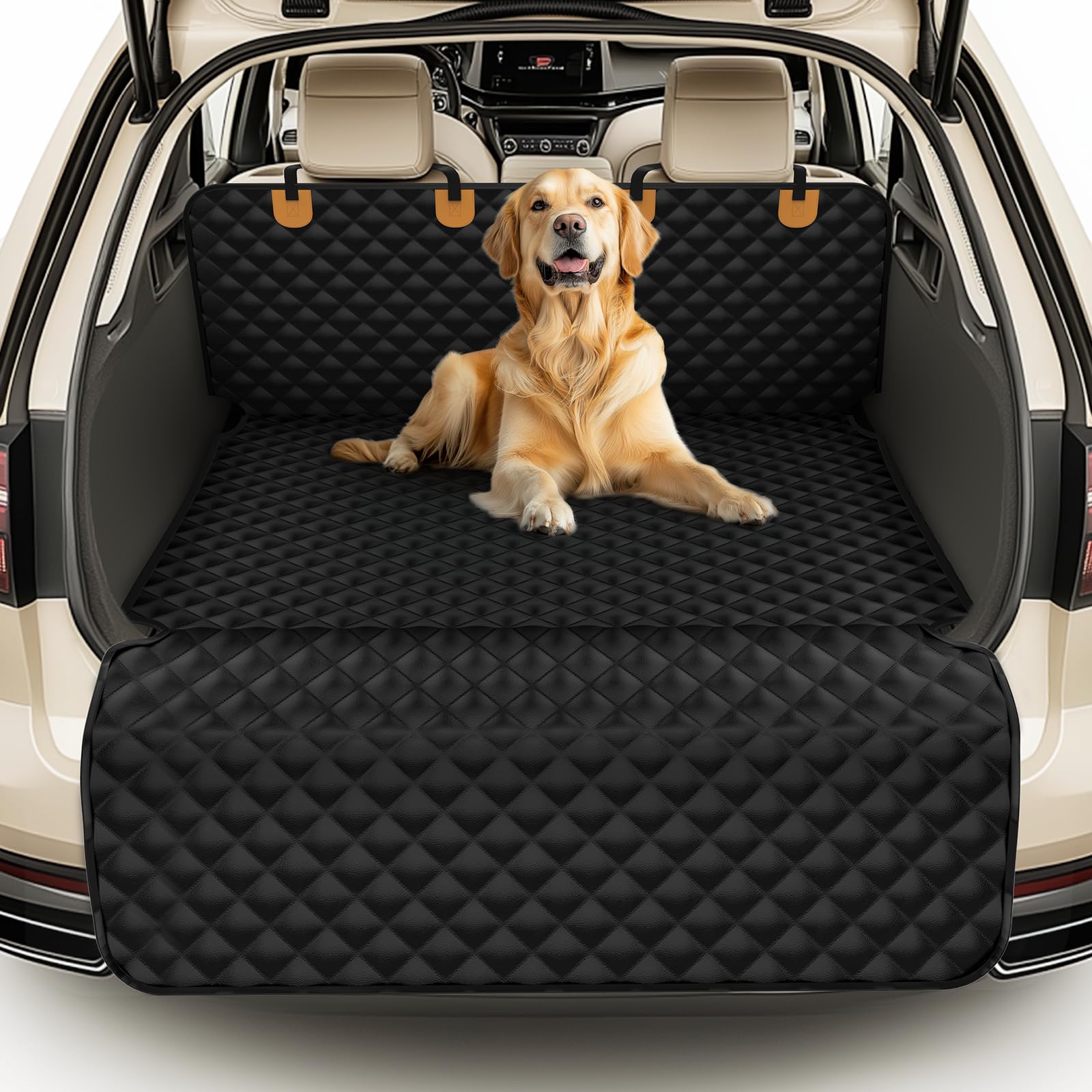 Photo 1 of Waterproof SUV Dog Cargo Liner Mat - Heavy Duty Pet Seat Cover for SUV Sedan Van, Non-Slip Back Trunk Protector with Bumper Guard, Large Universal Fit (Black)