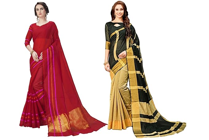 Womens Cotton Silk Saree Combo Pack of 2 (Multicolored)