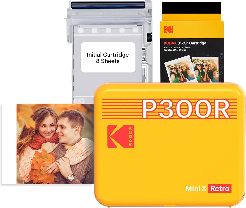 Kodak Mini 3 Retro 3x3 Portable Photo Printer 38 Sheets Bluetooth Yellow
