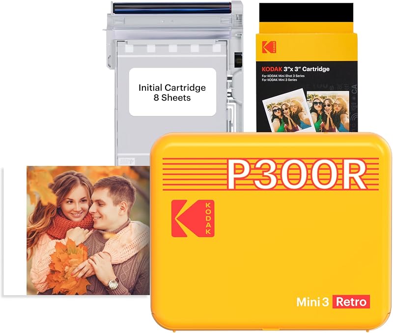 Kodak Mini 3 Retro 3x3 Portable Photo Printer 38 Sheets Bluetooth Yellow