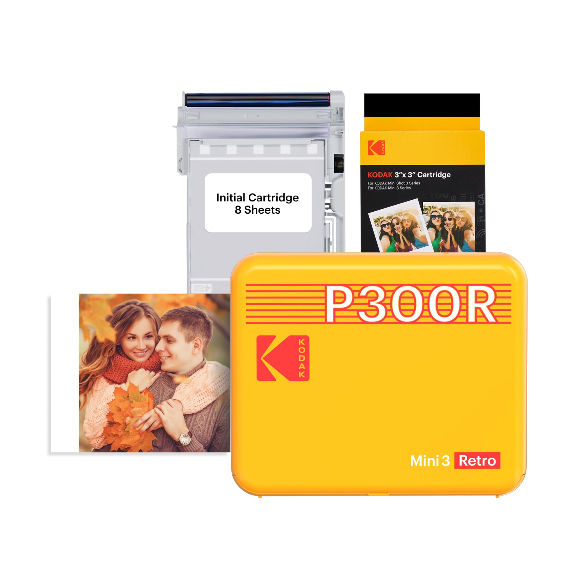 KODAK Mini 3 Retro 3x3'' Portable Photo Printer, 38 Sheets, Bluetooth Smartphone Printer for iOS & Android, Instant Color Prints, 4PASS Dye Sublimation, Yellow