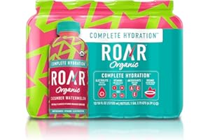 Roar Organic Electrolyte Infusions - USDA Organic - Cucumber Watermelon - with Antioxidants, B Vitamins, Low-Calorie, Low-Sugar, Low-Carb, Coconut Water Infused Beverage 18 Fl Oz (Pack of 12)
