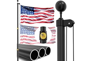 IIOPE 25FT Heavy Duty Flag Pole,14-Gauge Aluminum,Resist Strong Wind Reinforcement Ring Patent,Sectional Black Residential Flagpole Complete Kit - USA Flag,Black Ball, Aluminum Clips