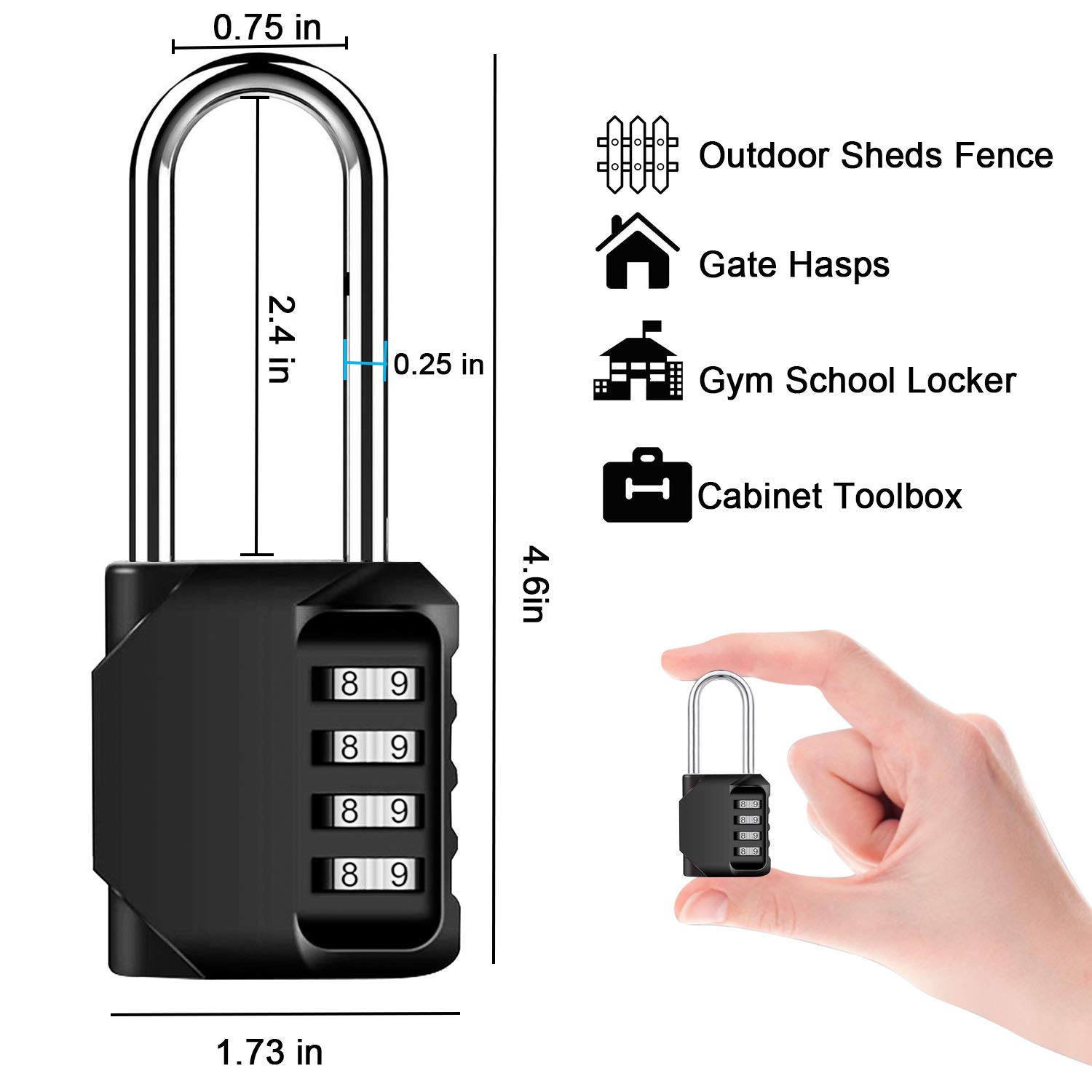 2.5 Inch Long Shackle 4 Digit Combination Lock - Zinc Alloy Combo Padlock for School Gym Locker,Backyard Gate, Fence, Toolbox, Case, Storage (2 Pack)