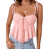 Rooscier Women's Straps Knotted Front Sleeveless V Neck Vintage Peplum Sexy Cami Top