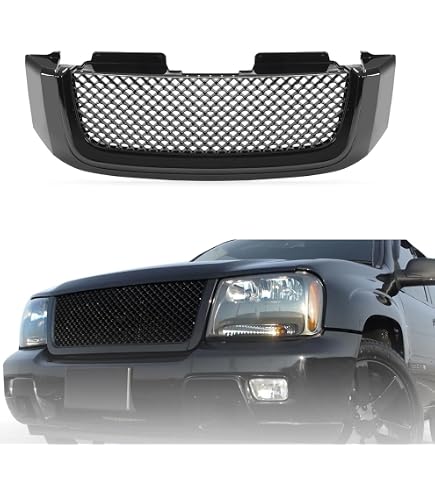 Black Bentley-Style Mesh Grille For 2002-2008 GMC Envoy - Glossy Black, Direct Front Replacement 7 thumbnail image