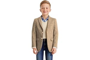 ACAMZ Retro Tweed Boys Suit Blazer Herringbone Jacket for Kids Slim Fit Classic Sport Coat Formal Kid Tuxedo Prom Party Wear
