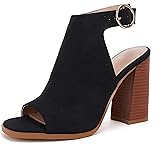 Ermonn Women‘s Cutout Peep Toe Stacked Heeled Sandals Ankle Strap Buckle Booties