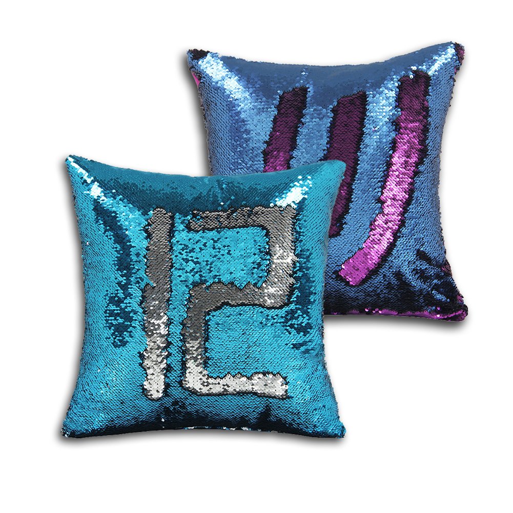 Reversible Pillow Covers Magic Mermaid Sequin Pillow Cushion Case 16 x 16 inch (No Pillow Insert)