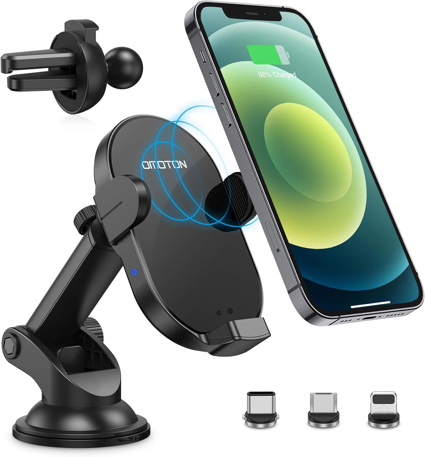 OMOTON Wireless Car Charger for All Phone Models, Auto Clamping
