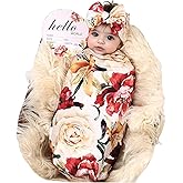 Galabloomer Receiving Blanket Headband Set Flower Print Baby Swaddle Blankets