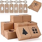 Zhanmai 50 Set Christmas Cookie Boxes with Window 4 x 4 x 2.5 Inches Brown Kraft Treat Boxes Small Xmas Bakery Cupcake Boxes Square Holiday Gift Box for Xmas Party Favor Pastries, Brownies, Donuts