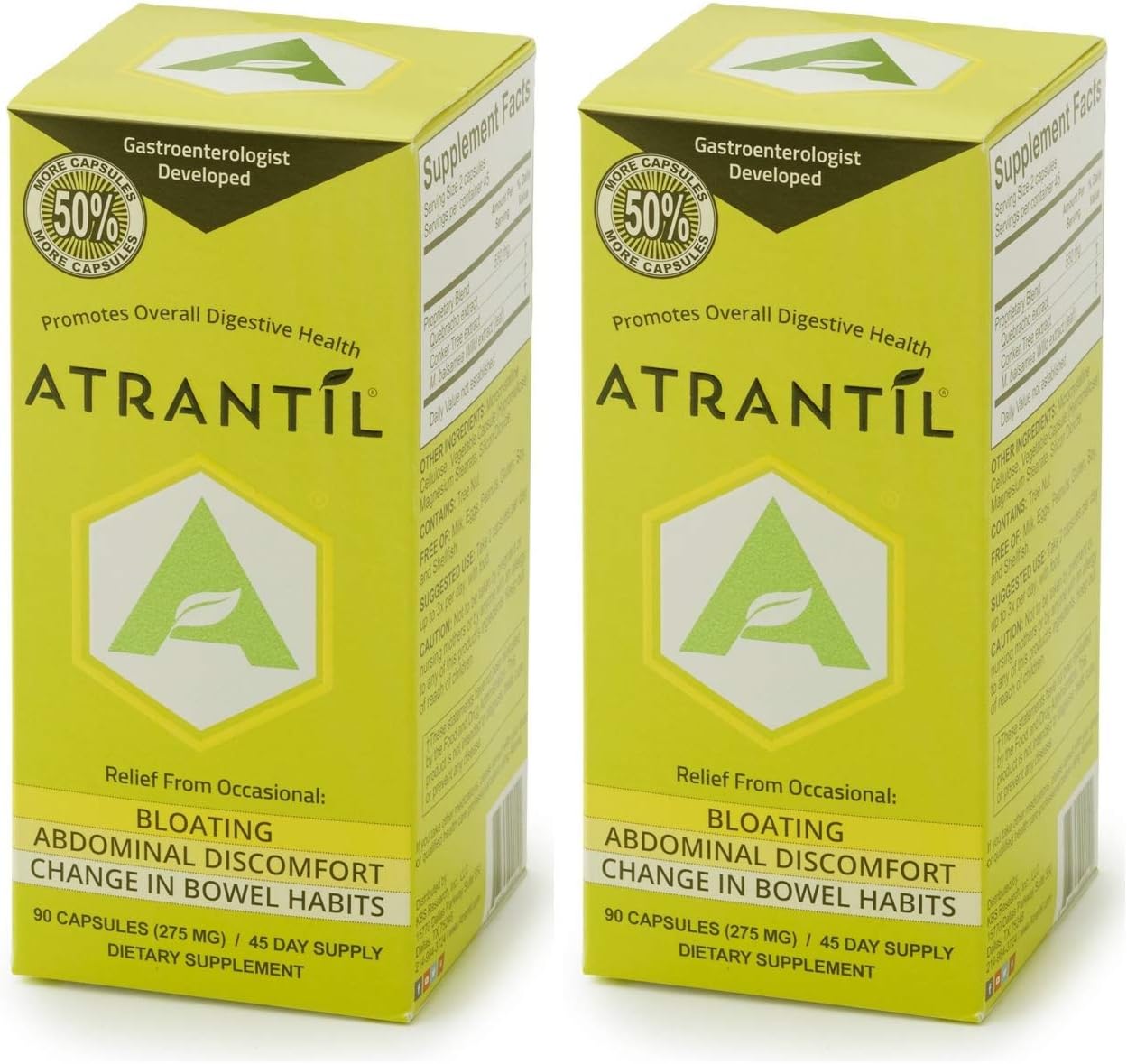 Atrantil Naturals Everyday Digestive Health (Pack of 2) to Provide Relief from Bloating, Abdominal Discomfort and Change in Bowel Habits, 90 Count Each