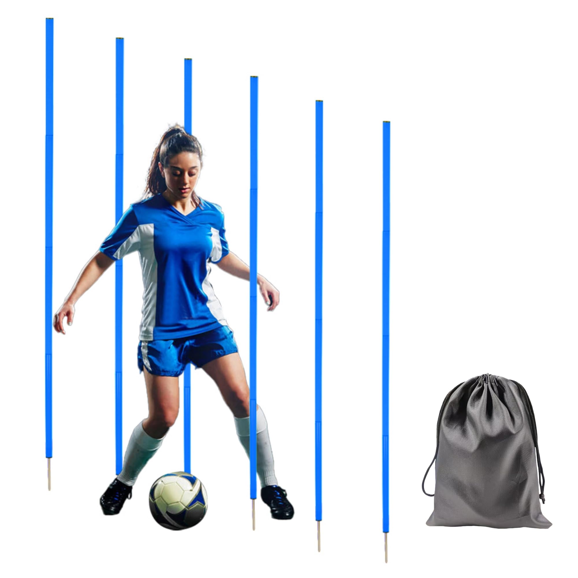 6 Pcs 5FT Adjustable Agility Training Poles for Soccer,Basketball,Football,Dog,Horse Training-Speed and Agility Training Equipment Sports Training Sticks with Stainless Steel Ground Nails