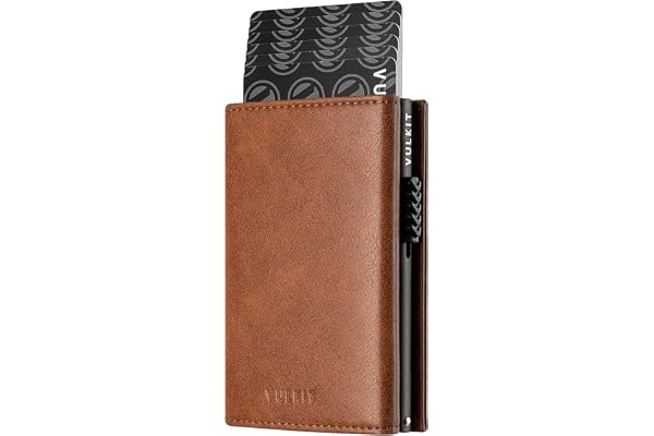VULKIT Card Holder Wallet with Coin Pocket Magnetic Closure Pop Up Cards With ID Window Leather Wallet for Cash & Credit Card